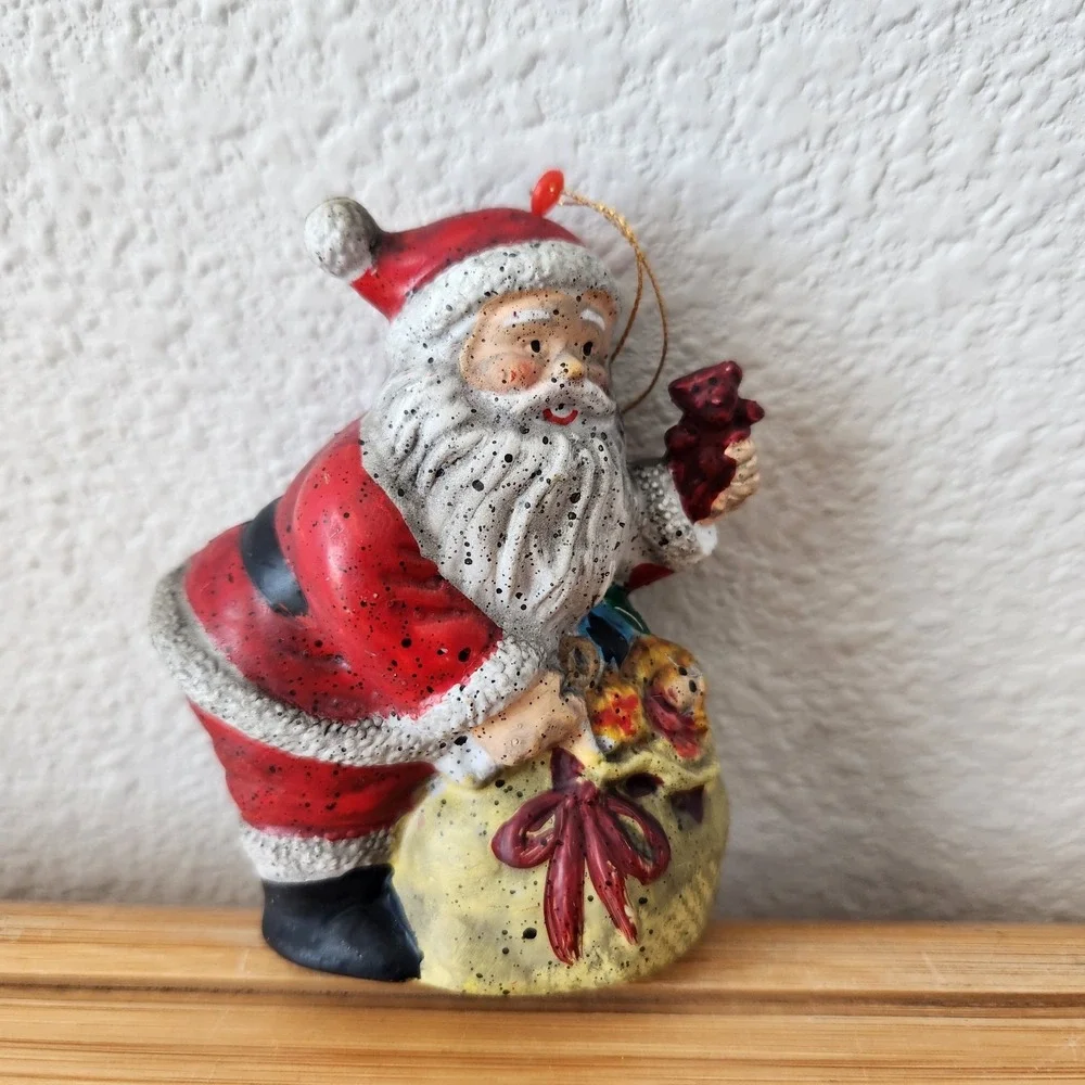 Vintage Blow Mold Plastic Santa Claus Ornament Christmas Holiday Figure Lot Of 3